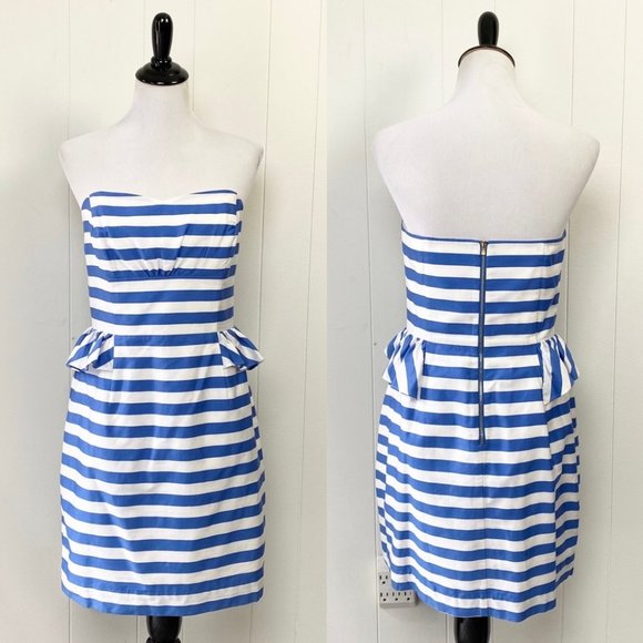 Lilly Pulitzer Maybell Dress in Worth Blue Swizzle Stripe Strapless Dress Sz. 10